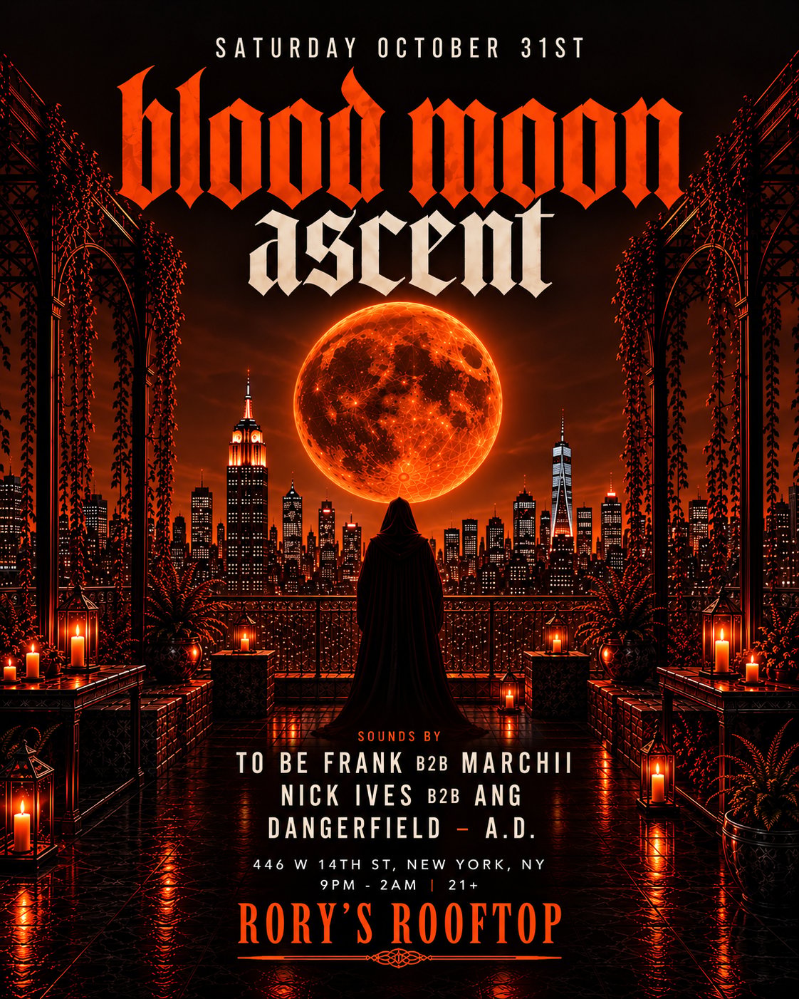 Blood Moon Ascent at Rory’s Rooftop flyer for Sat, Oct 31 · 9 PM–2 AM