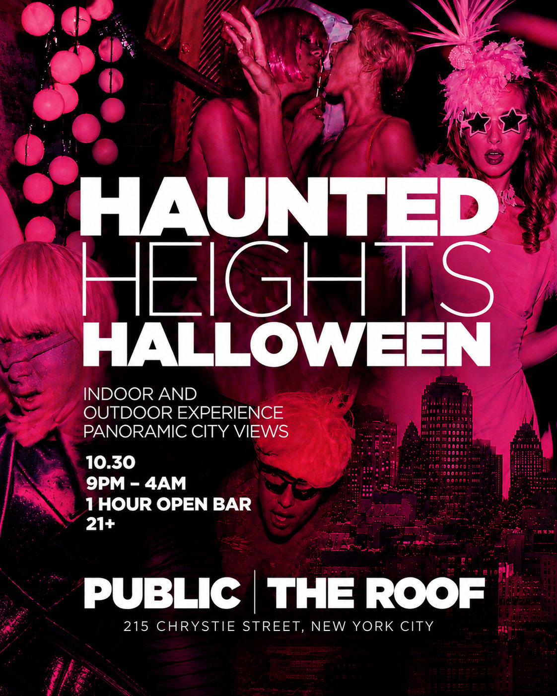 Haunted Heights Halloween flyer at PUBLIC The Roof for October 30, 9 PM–4 AM, at 215 Chrystie Street